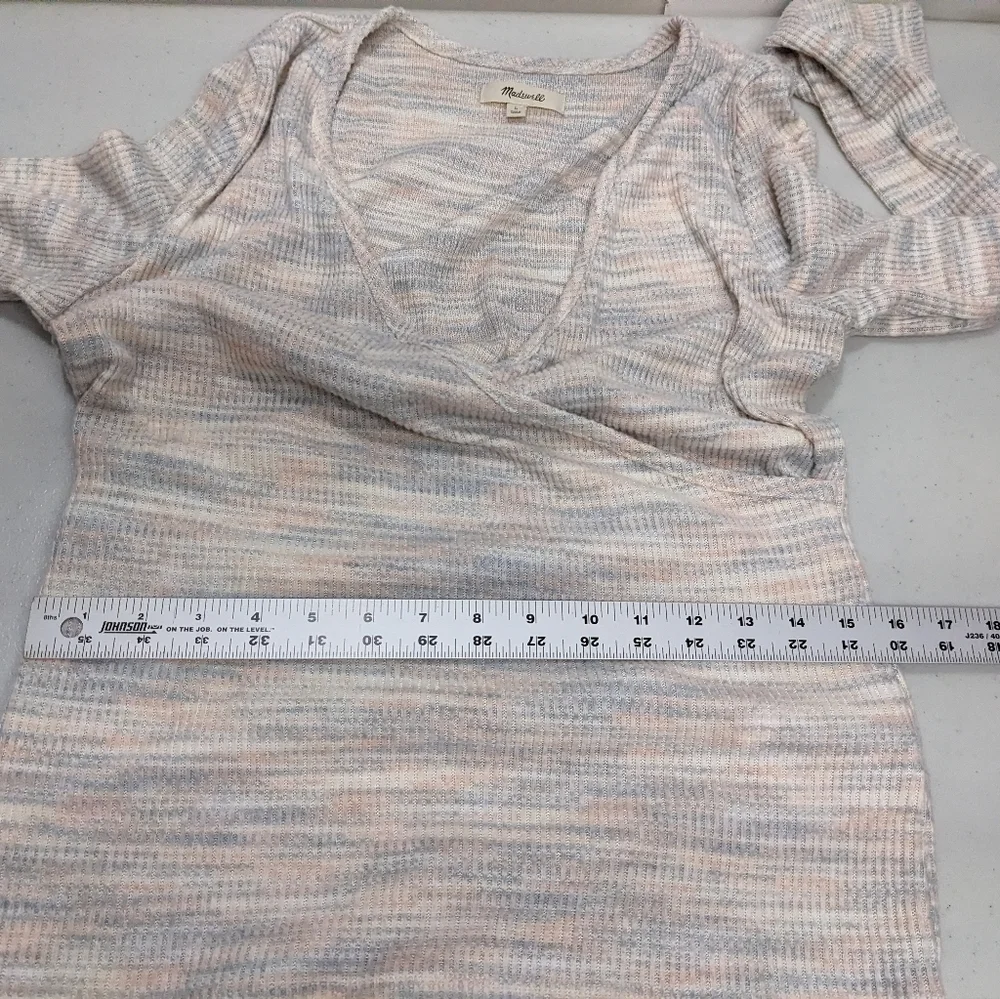 Madewell Space Dye Faux Wrap Top L Knit Long Sleeve Preppy 70s Academia #1010 - Picture 8 of 14